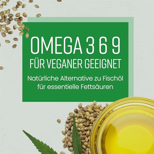 Hanföl Kapseln Kaltgepresst | Pflanzliches Omega 3 6 9 | Vegan Hanfsamenöl Kapseln 210-2/3 Monate | Hochdosiert Hanföl | VitaBright Hemp Oil