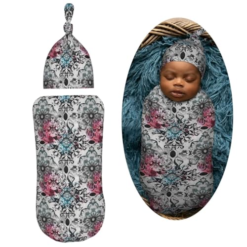 Image of Vintage Mandala Newborn Swaddle Blankets Hat Sets Soft Baby Receiving Blanket Swaddle Sack for Baby Shower Infant Boy Girl Gift