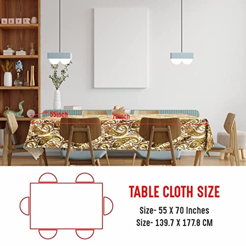 Image of AAZEEM Printed Tablecloth Soft Feel Table Cover 4-6 Seater,Table Cover,Dining Table Cover, Table Linen,Dining Table Chair Cover,Dining Table Cover 6 Seater(Rectangle /Oblong, 55 x 70 Inch, Golden)