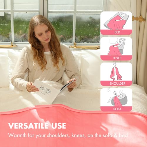 Electric Heated Blanket Twin 62" x 84" - Soft Fuzzy Cozy Flannel Sherpa Electric Blanket with 5 Heating Levels & 10 Hours Auto Off, Heated Blanket for Women and ETL Certified (Pink)