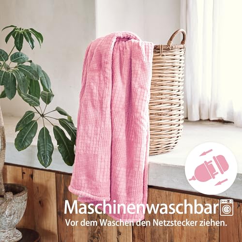 Texciting Heizdecke 150X200cm,Wärmedecke mit Abschaltautomatik,Rosa – Ansicht 6