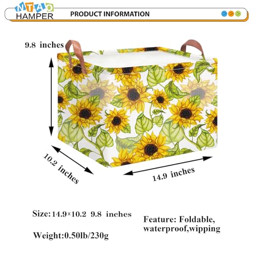 Image of NTAOHAMPER Rectangular Storage Basket Empty,Storage Bin with Handles,Room Decor,Gift Basket,Book Box(Sunflower)