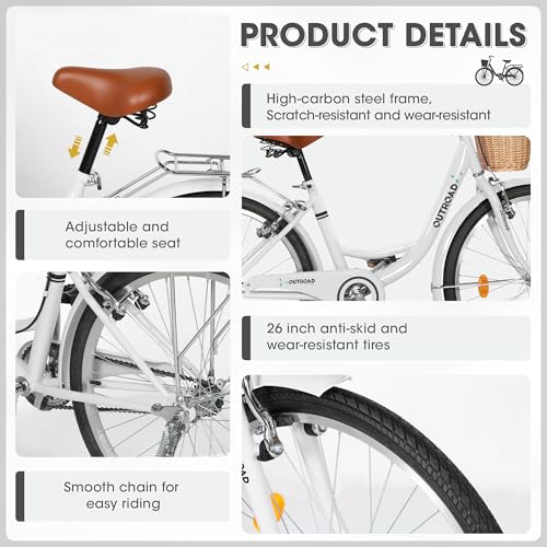 Outroad Beach Cruiser Bike, 24/26 inch Commuter Bicycle for