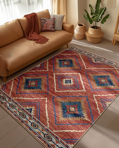 Area Rug 4x6 Rug Machine Washable Non-Slip Low Pile Print Pattern...