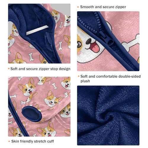 CHIFIGNO Cute Dog Bones Pink Toddler Polar Fleece Lined Winter Jacket, Toddler Boy Hoodies with Hooded 3T3