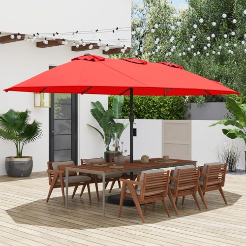 Image of Tangkula 15FT Double-Sided Patio Umbrella with Base, Extra-Large Market Umbrella W /Crank System, Outdoor Twin Umbrella W / 12-Rib Metal Structure & Air Vents for Garden, Backyard, Poolside