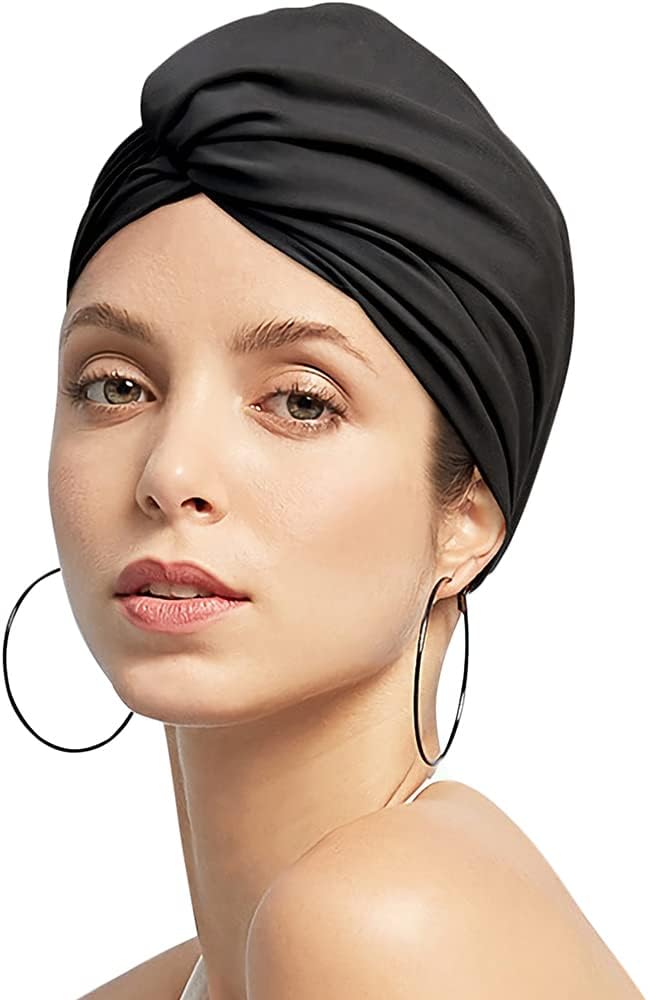 Women Swim Bathing Cap Long Short Hair Elastic Swim Cap Pleated Knotted Swim Turban Cap Soft