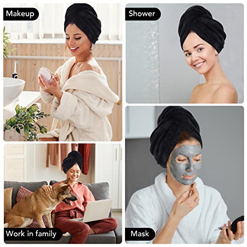 SINLAND Microfiber Hair Drying Cap Hair Towel Turban Twist for Long Hair Fast Drying Towels Head Turban Absorbent Soft Lightweight 3 Pack Black - Image 4