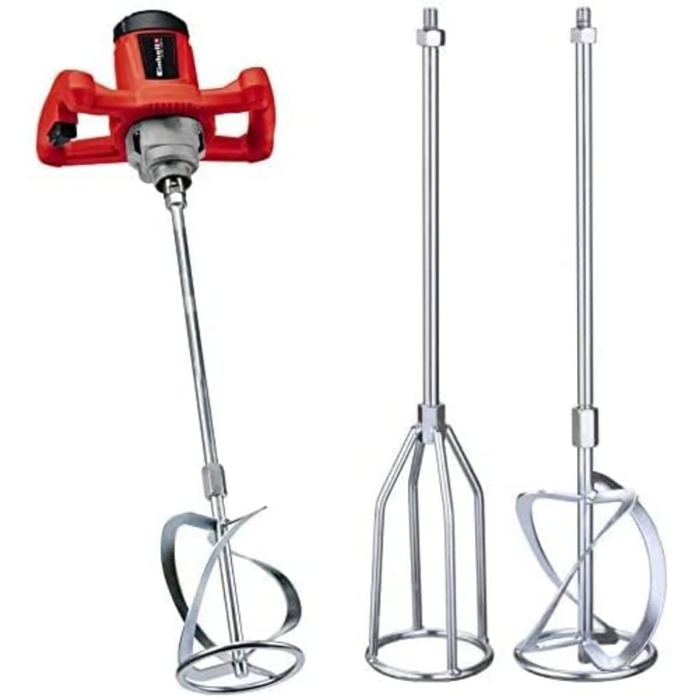 Einhell mélangeur pour peinture et mortier TC-MX 1200 E (680 tours/min, appareil mono-vitesse compact pour le malaxage de matériaux visqueux, mélangeur pour mortier 100 mm) + Kit de 2 agitateur