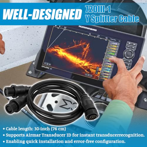 Image of 720111-1 14 M ID SIDB Y Splitter Cable for Humminbird SOLIX APEX XPLORE | 30 Inch Marine-Grade Cable, Connect Side Imaging & 2D Transducers, Supports Airmar Transducer ID, Plug-and-Play
