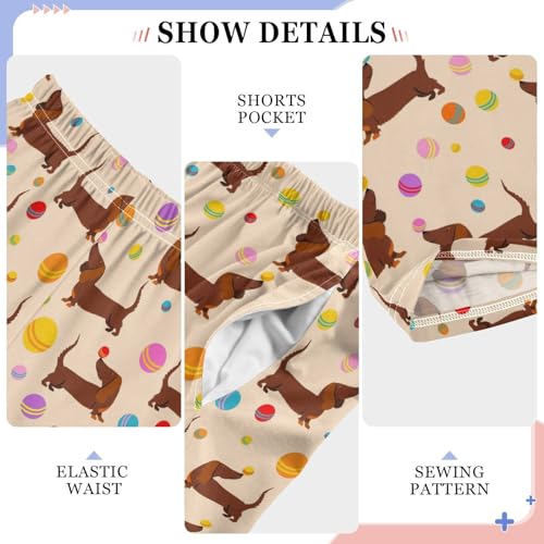 Dachshund Colorful Ball Boys Long Pants Soft Trousers Elastic Waist Kids Lounge Bottoms with Pockets S-XL4