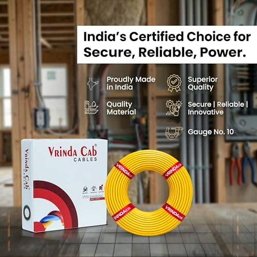 Image of Multi-Strand Copper Flame Retardant House Wire (4mm Gauge) | PVC Insulated Copper Wire | Electric Wire Cable for Industrial and Domestic Connections (Yellow, 90 meter)