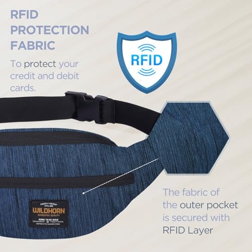 Image of WILDHORN 2.4L Waist Bag for Men Women I Ultra Strong Stitching, Sturdy Zippers, Waterproof, Large Fanny Pack for Hiking Travel Camping Running Sports with Adjustable Strap (Blue Melange)