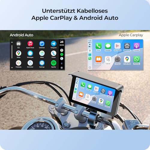Krunia 5 Drahtloses Tragbares Motorrad Car Play Display für Apple CarPlay & Android Auto, 60FPS, Reifendruck-Monitor, Auto-Helligkeit, Anti-Fehleingabe, Wasserdicht, Navigation, Sprachsteuerung, BT