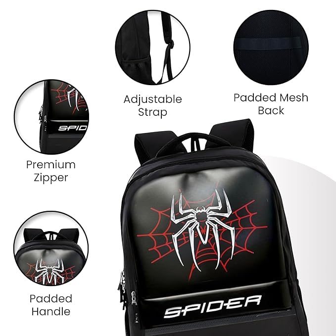 Image of School bag for boys backpack Laptop Backpack Men & Women | For School, Office & Travel Daily Use Stylish Boys Girls Spider Bag | 5 Pockets 2 Hidden Pocket Black -37X4X52