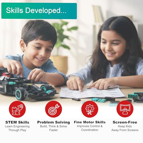 Image of F1 Racing Car Building Blocks Set - 225+ Pieces Toy Car Construction Kit for Kids 6+ & Adults | Build 8 Unique Formula Race Cars | STEM Educational, Birthday Gift Toy (Sabre)