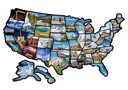 RV State Sticker Travel Map of The United States Travel Trailer Camper Accessories 11x17 RV Map Decals for Window Door Wall 50 State Bumper Stickers with Scenic Illustrations Great for Kids & Adults - Track Your Travel