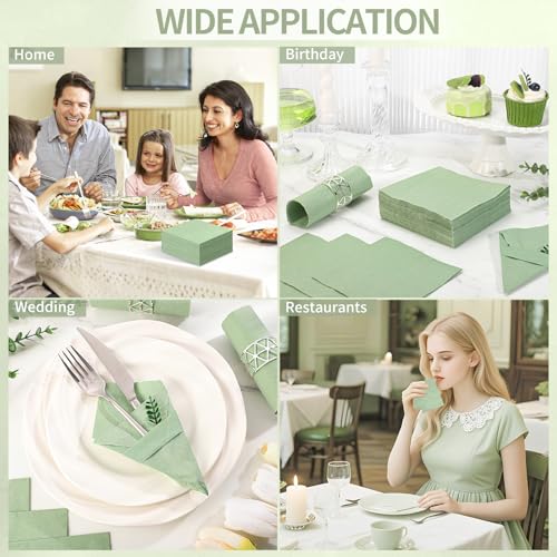 60 Stück Servietten Salbeigrün,2-Lagige Cocktailservietten Salbeigrün Servietten Eukalyptus Hochzeit Einwegservietten für Geburtstag Babypartys Hochzeiten, 5 x 5 Inch