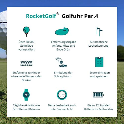 RocketGolf-Reloj-de-golf-Par4-GPS-telemetro-sencillo-y-sencillo-funcion-de-golf-38000-campos-de-golf-distancia-de-obstaculos-podometro-actualizaciones-gratuitas