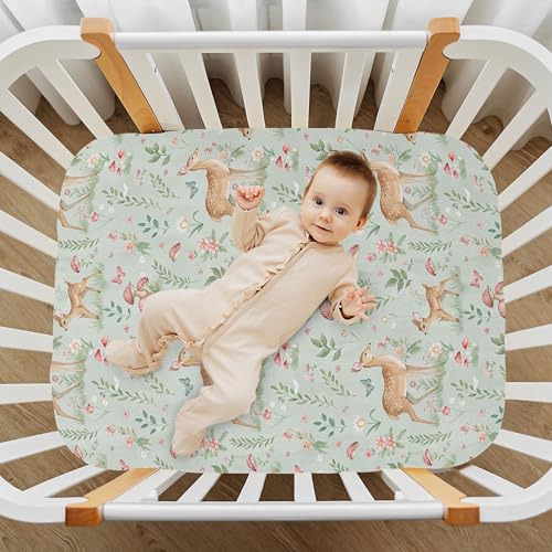 Image of Burbuja Fitted Crib Sheet for Girls and Boys, Woodland Fawn Soft Breathable Crib Sheet for Standard Crib and Toddler Bed Mattresses, 27 x 39 in