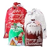 Yunaeduo Drawstring Christmas Gift Bags -20PCS Christmas Bags Assorted Sizes for Presents - Plastic Wrapping Bags Bulk - Xmas Gift Bags, 4 Designs (5 of Each) Extra Large/Big/Medium/Small Sizes