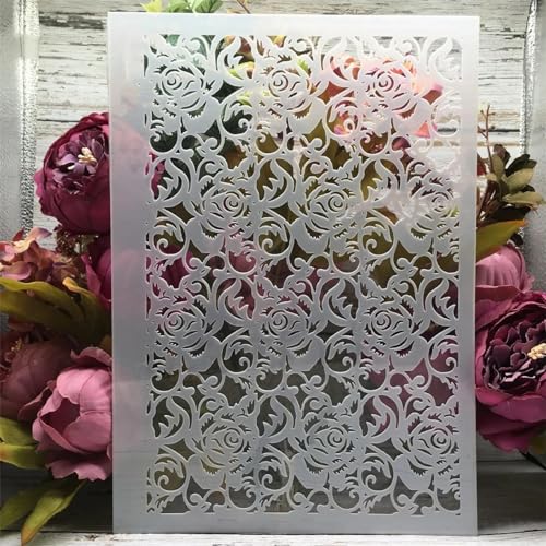 Plantillas reutilizables de 11.42 x 8.27 pulgadas con textura de flor hueca para manualidades, pared, lienzo, muebles, álbumes de recortes, decoración del hogar