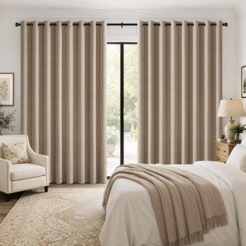 Image of MIULEE Extra Wide 100% Blackout Linen Curtains 100x84 Copper Brown | Room Darkening, Light Blocking, Thermal Insulated, Grommet Top, Linen Textured, Window Curtains for Sliding Door, 1 Panel
