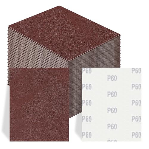 100 PCS 1/4 Sheet Sandpaper for Palm Sander 4.5" x 5.5" Sandpaper Sheets 60 Grit Hook and Loop Sandpaper Aluminum Oxide 1/4 Sandpaper Sheets Sanding Blocks for Metal, Woodworking (60 Grit)