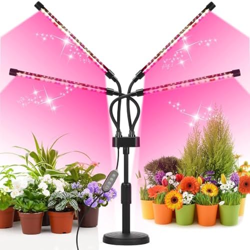 Grow Lights for Indoor Plants, Four Head LED Grow Light with Full Spectrum & Red White Spectrum for Indoor Plant Growing Lamp, 4/8/12H Timer, Adjustable Gooseneck, 3 Switch Modes