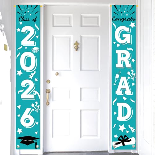 Image of Graduation Porch Banner Class Sign Congrats Grad Hanging Flags High School College University Party Decoration For Front Door Outdoor Teal