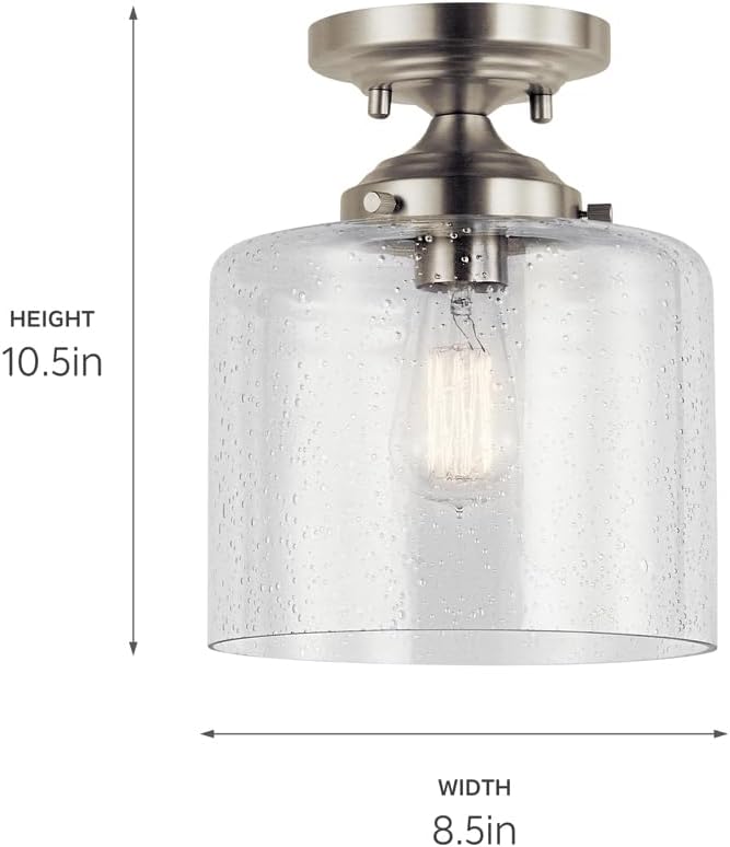 Kichler Winslow 8.5" Semi Flush Mount Light in Brushed Nickel, 1-Light Foyer or Bedroom Light with Clear Seeded Glass, (8.5" W x 10.5" H), 44033NI
