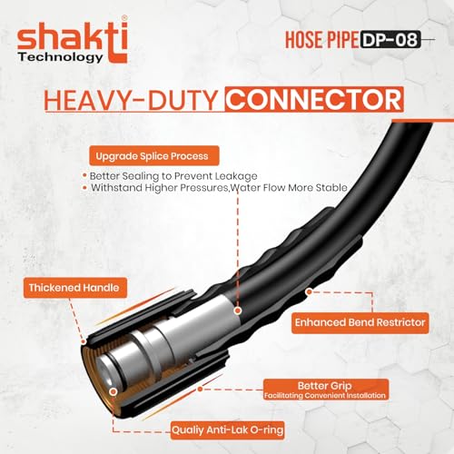 Image of Shakti Technology 15 Meter Hydrolic Pipe For Pressure Washer - Steel Braided Output Hydraulic Hose Pipe - 3200 PSI Pressure Washer Pipe - Suitable For M22 inch Brass Connector