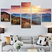 SIGNWIN 5 Panel Canvas Wall Art Modern Art Expressive Farmhouse/Country Landscape Mountain Top Multicolor Photography for Home Decorations Ready to Hang - 60