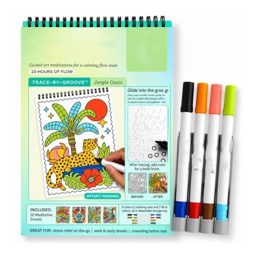 Trace‑By‑Groove Guided Flow Art Coloring Pad, Double‑Sided Markers Included