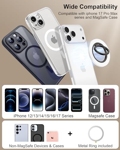 Image of Magsafe Ring Holder with Kickstand, Adjustable Magnetic Phone Grip (White) | Magnet Phone Grip for iPhone 17 Pro Max /16 /15 Series, iPhone Ring with Kickstand, Adjustable Phone Holder for Mag Car Mount