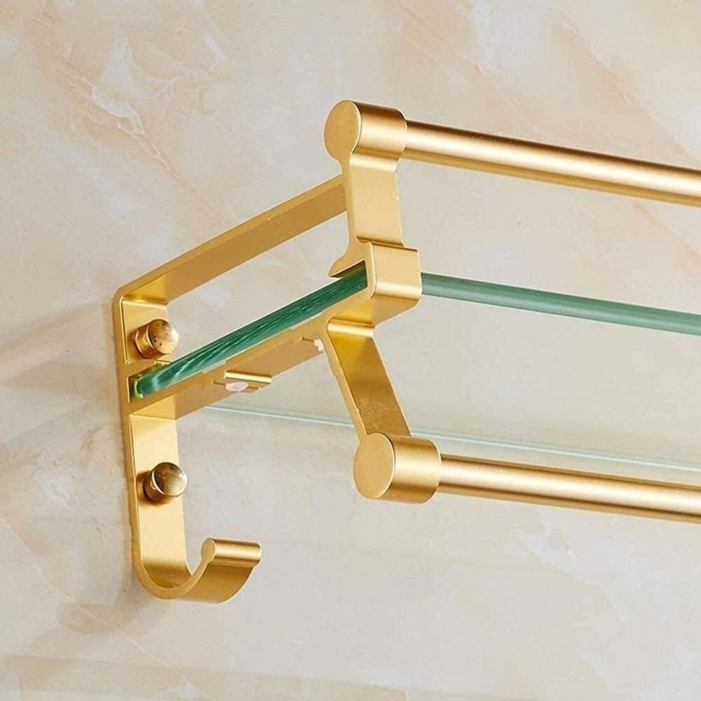 Mensola da bagno in vetro temperato da parete in alluminio con barra per asciugamani e binario, moderna mensola rettangolare da appendere per bagno (60 cm)