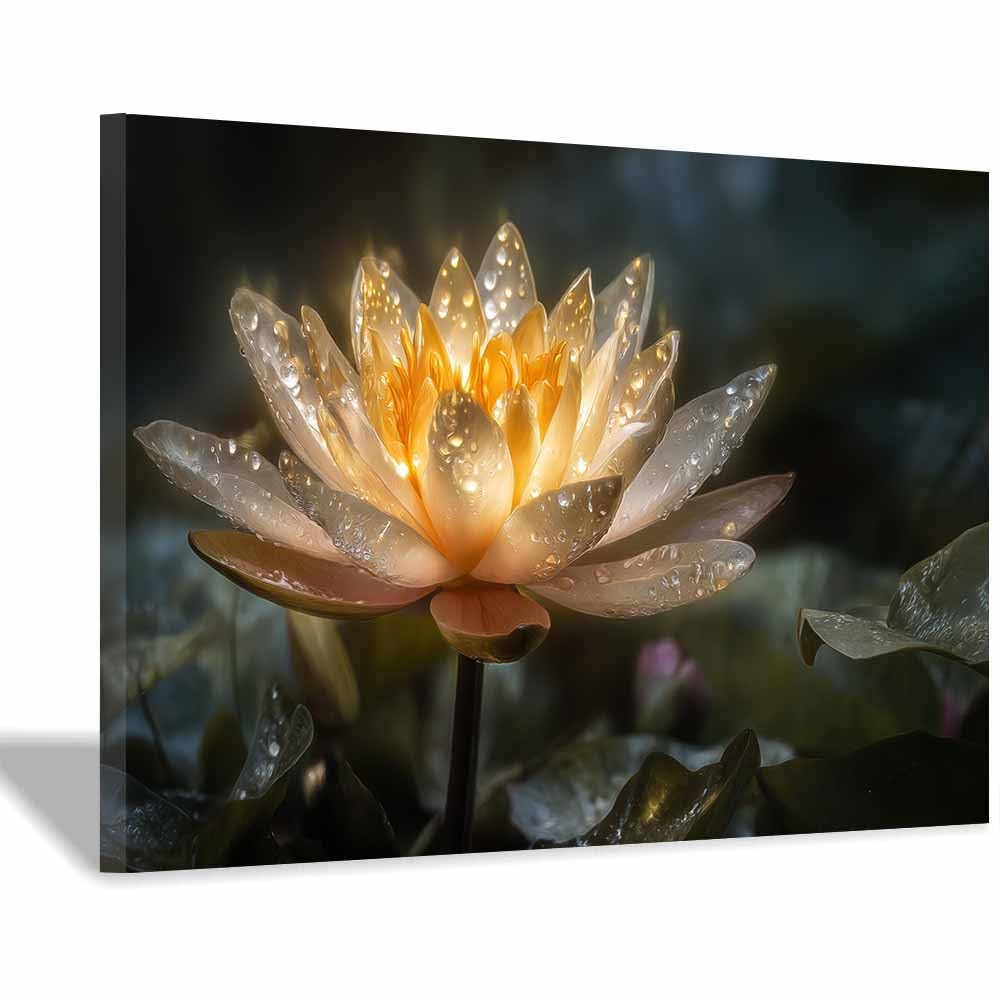ZAMAEIU Forest Landscape Painting Dew-kissed blossomss Canvas Artwork posters & prints Suitable for Living Room Bathroom Bedroom Home Wall Decoration(yellow)-60x90cm Framed
