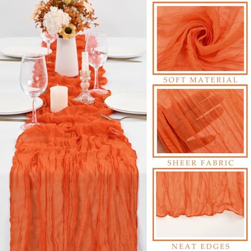 6 Pieces 10FT Orange Cheesecloth Table Runner Boho Gauze Fabric Runner for Tables Rustic Sheer Runner for Wedding Bridal Shower Birthday Holiday Party Cake Table Arbor Decor (35 x 120 Inches Long) by Sunnyline - Used condition - Image 2