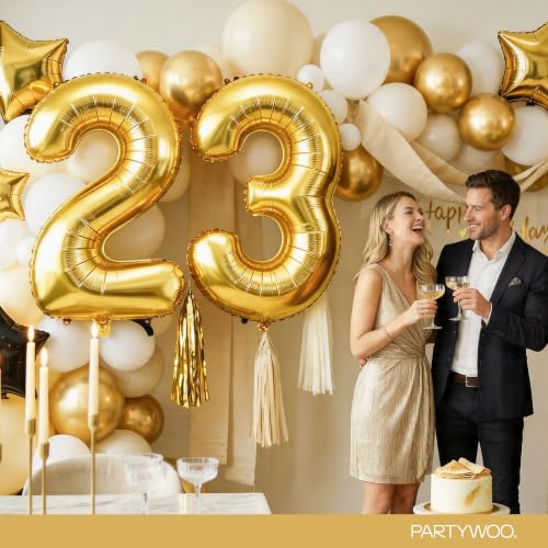 Image of PartyWoo Metallic Gold Number 3 Balloon 40 Inch 25pcs Gold Foil Star White