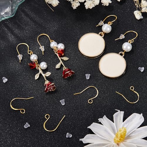 Beebeecraft 5 works/Box Real 18K Gold Plated 925 Sterling Silver Ear Wires French Earring Wires Fish Hook Earring Hooks with Ear Nuts and Loop Earring Findings for Jewelry Making Supplies DIY Crafts - Image 4