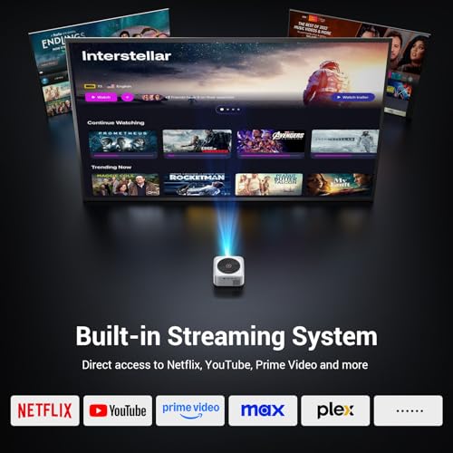 Image of HAPPRUN 1500 ANSI Lumens Outdoor Projector with Built-in Streaming Apps, 4K Decoding Resolution, Auto Focus, Dolby Audio, Smart Projector with WiFi 6 and Bluetooth 5.2, Indoor Home Theater