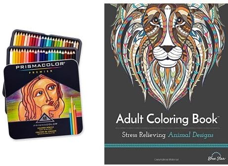 Adult Coloring Book: Stress Relieving Animal Designs and Prismacolor Premier Soft Core Colored Pencil, Set of 48 Assorted Colors