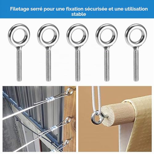 10 Pièces M8 Boulons Àœil Filetage Mâle, Vis Oeil Inox, Boulon À Oeil – vue 5