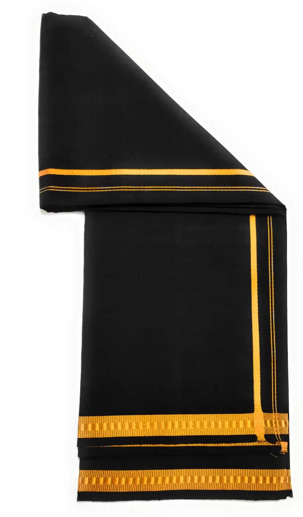Cotton Black Lungi with Yellow Border for Men/Set of 1 Pc (Yellow Border)-image-33