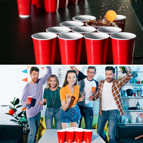 Image of Qinyoung 76 Pcs Cups and Balls Game Set for Party, Plastic Flip Cup Stacking Game Colorful Reusable Table Tennis Ball Indoor Outdoor Toss Activity for Birthday Wedding Drinking Party (Red Blue)