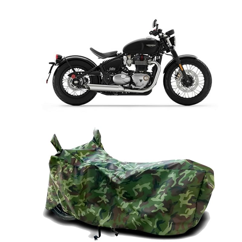 Image of DUFFEL-100% Heat Protection Two Wheeler Bike /Scooty Body Cover for Triumph Bonneville Bobber Water Resistance /UV-Rays /Birds Dropping /Scratchproof /Dust Proof /Waterproof[Green Jungle Print]