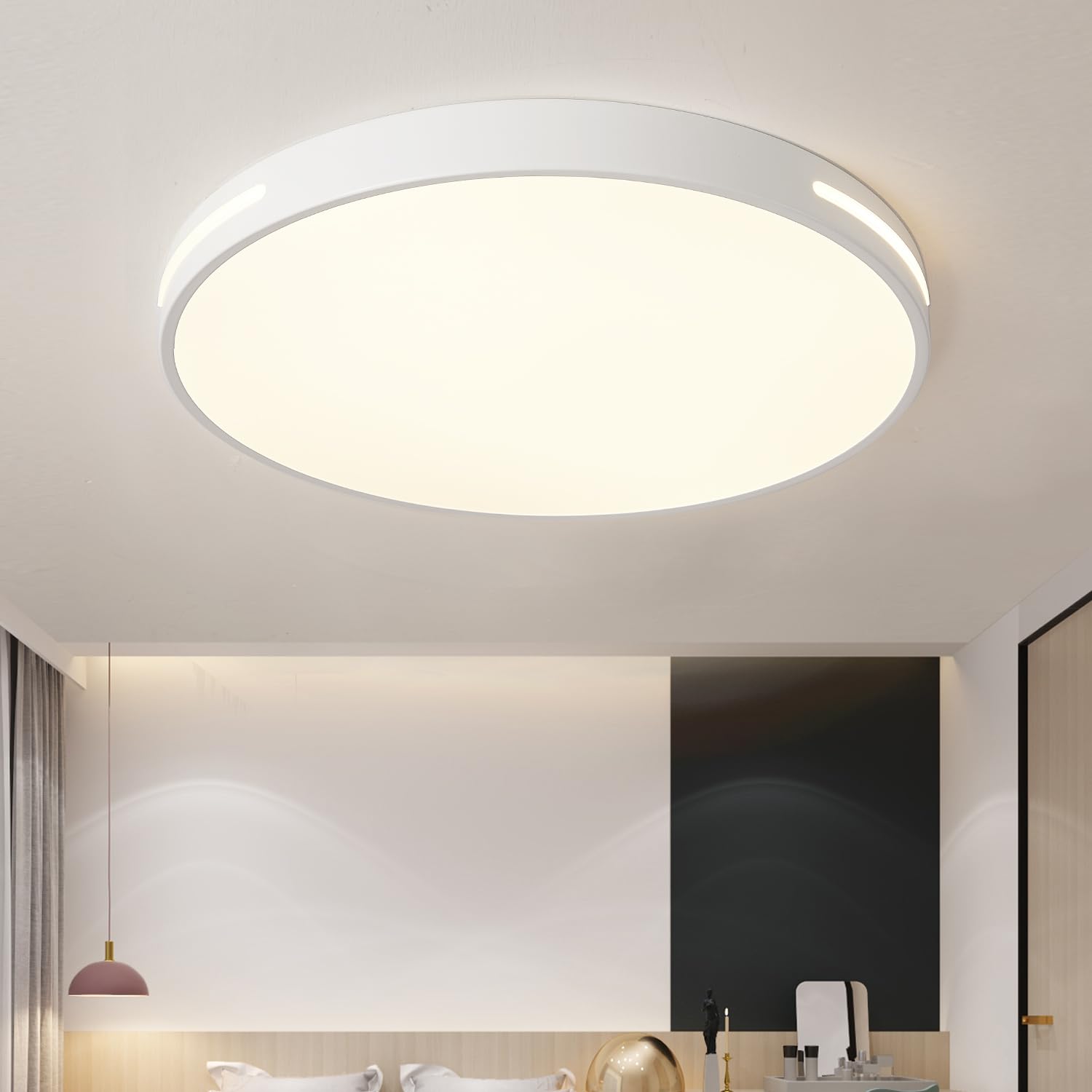 Style home 96W LED Deckenleuchte Deckenlampe, dimmbar mit Fernbedienung, Ø50x5cm ultraslim moderne Leuchte für Wohnzimmer Schlafzimmer Arbeitszimmer Büro (Weiß)