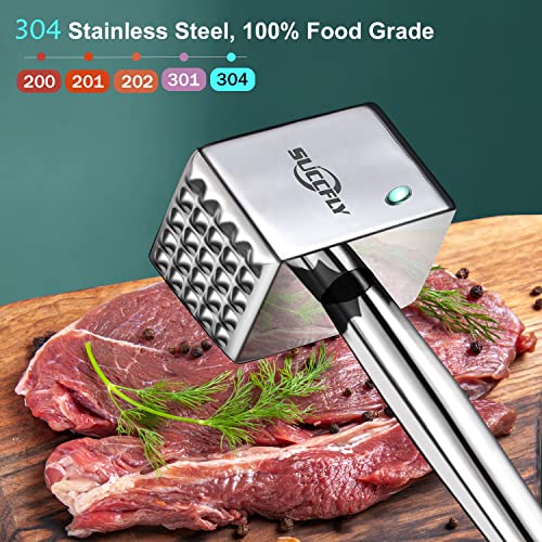 Succfly Meat Tenderizer Stainless Steel, Heavy Duty Meat Hammer, Kitchen Meat Mallet, Meat Pounder Flatterner Weighted Hammer Extended Handle For Labor-Saving Chicken Steak Meat Tenderizer Tool(1.6Lb) #TOP1
