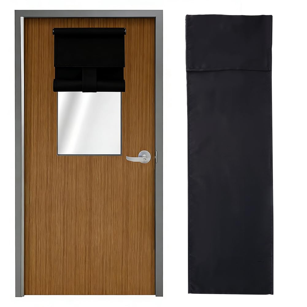 GORGECRAFT Classroom Door Window Blackout Cover Black Lockdown Shade Privacy Curtain with Touch Fastener Small Window Covering Darkening Blackout Roller Drape for Glass Front Door 1.3x0.3m
