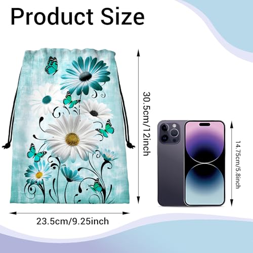 Image of Daisy Flower Butterfly Grip Bags for Gymnasts Green Drawstring Storage Pouch Bag for Outdoor Grip